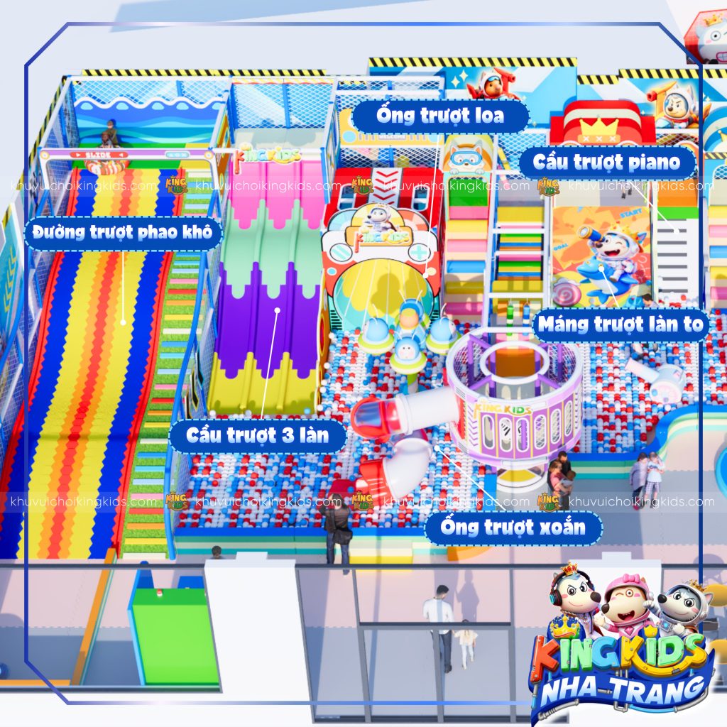 Hệ thống 6 cầu trượt hấp dẫn tại khu vui chơi trẻ em Nha Trang - King Kids
